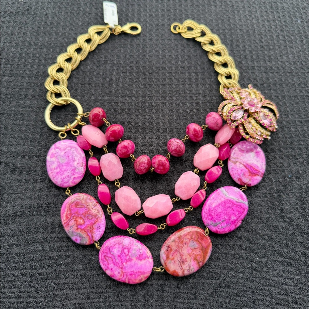 Elegant Pink and Gold Statement Necklace